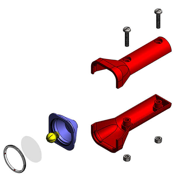 A computer aided design (CAD) model of a torch, with a Bill of Materials (BOM) containing ten parts.